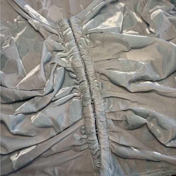 Windsor Flocked Floral Mesh Long Sleeve Corset Sky Blue Top NWOT - Picture 6 of 10